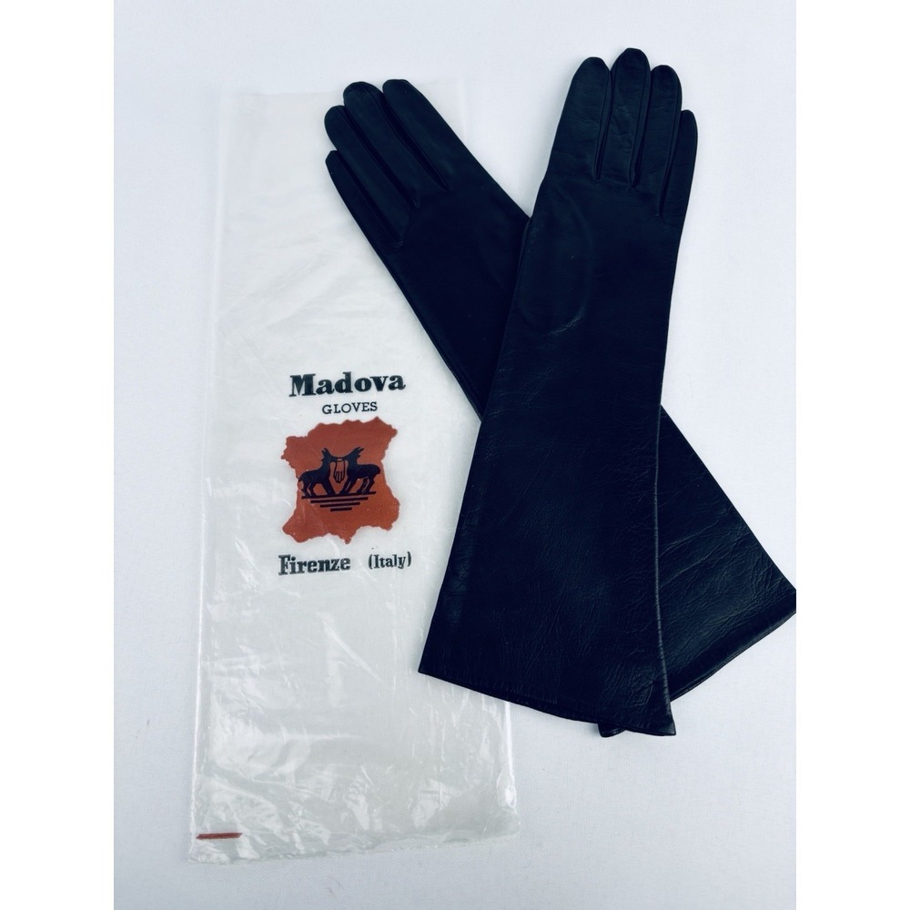 Vintage Madova Florence Italy Fine Black Leather Gloves Sz 6.5 - Silk Lined New!